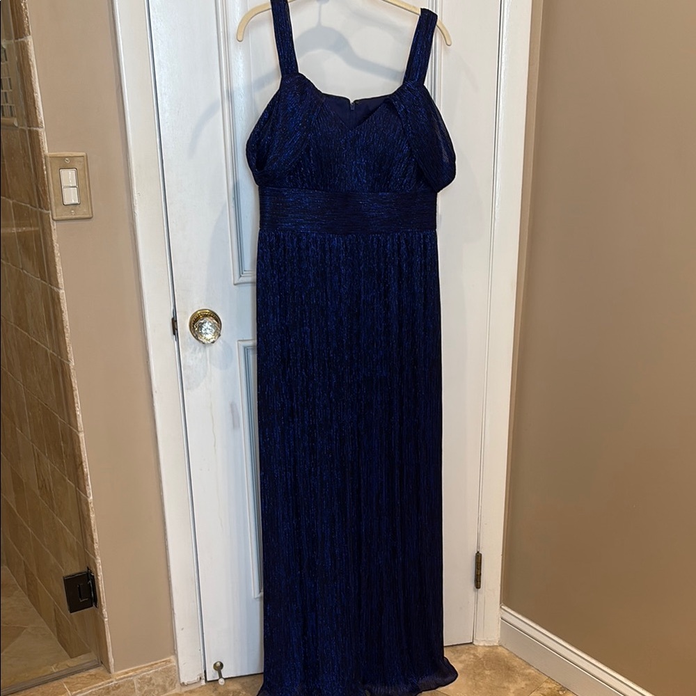 Alex Evenings Blue Square Neck Maxi Gown